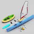 Colorful Water Sports Equipment Collection Featuring Kayak Paddleboard Sailboat Paddles And Balls