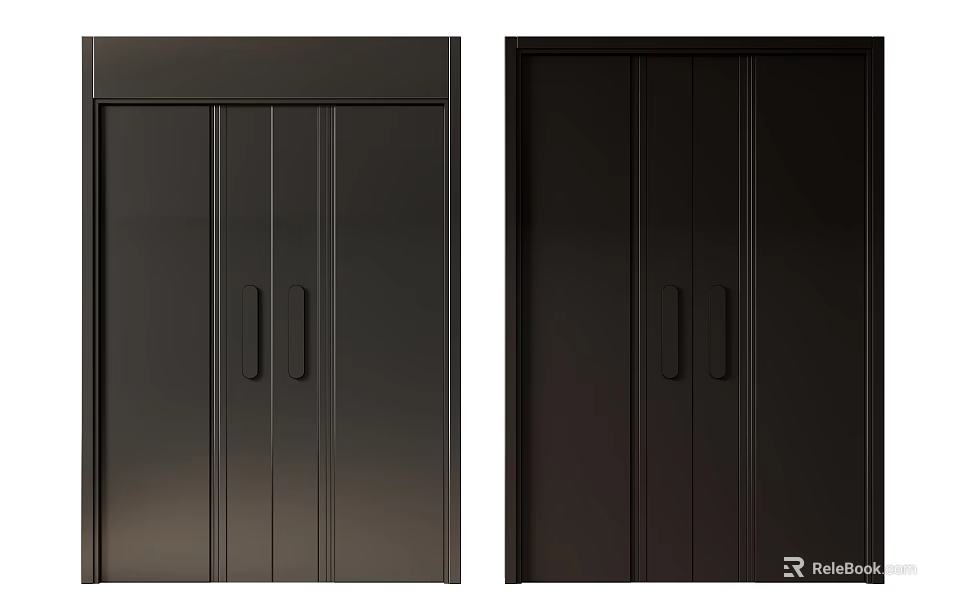 Black Modern Double Doors With Smooth Surface And Metal Handles For Wardrobe 3d model 