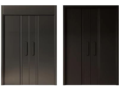 Black Modern Double Doors With Smooth Surface And Metal Handles For Wardrobe 3d model