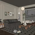 Middle-style living room sofa coffee table combination 3d model