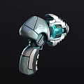 Futuristic Sci Fi Weapon With Metallic Body Blue Energy Core And Mechanical Grip Design