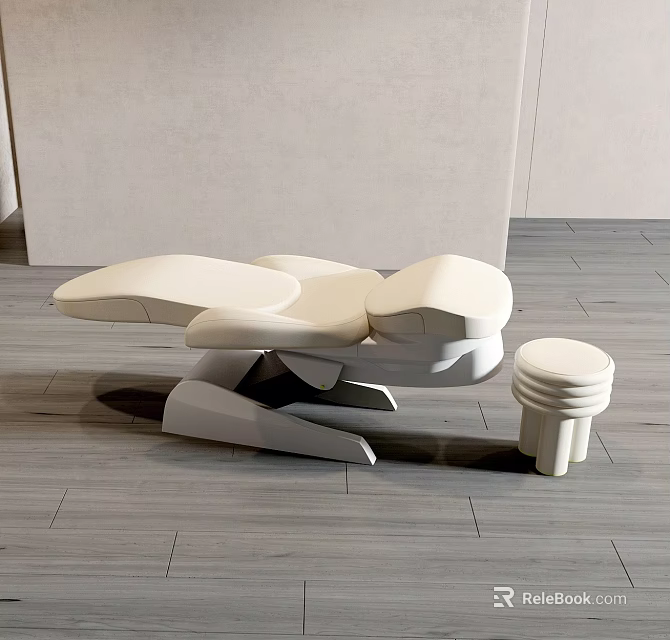 Modern White Leather Massage Bed With Stool In Minimalist Interior Setting 3d model 
