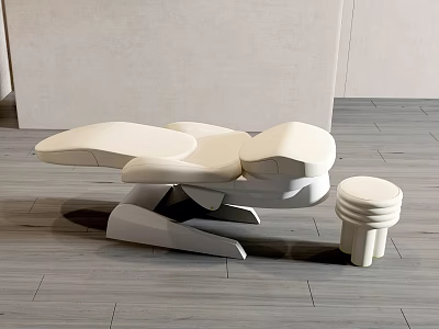 Modern White Leather Massage Bed With Stool In Minimalist Interior Setting 3d model