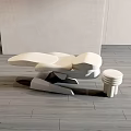 Modern White Leather Massage Bed With Stool In Minimalist Interior Setting 3d model