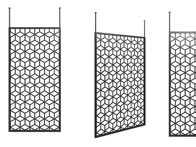 Decorative Metal Screens with Hexagonal Geometric Hollow Grid Design Three Styles 3d model