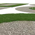 Innovative Garden Flower Bed Landscaping Featuring Circular And Rectangular Grass Patches 3d model