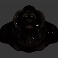 Realistic Metallic Gorilla Head Sculpture With Textured Surface And Dark Background