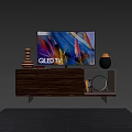 Modern Wooden Storage Cabinet With QLED TV Vase Books And Decorative Items