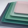 Multicolored Modern Tableware Set With Stacked Trays In Pink Green Blue And Gray