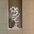 Silver Abstract Decorative Ornament with Wooden Base for Wall Niche