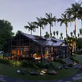 Starry Night Glass Pavilion With Glass Roof Trees And Outdoor Dining Lights