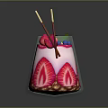Refreshing Layered Beverage in Transparent Glass with Pink White Layers Nuts Strawberry Slices and Green Leaves
