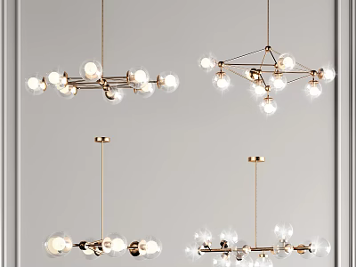 Modern Hanging Chandeliers With Metal Frame And Glass Globe Lights 3d model