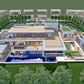 Modern Detached Villa Exterior Design With Glass Facade Lawn Swimming Pool And Lighting