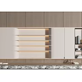 Modern Luxury Wall With Wooden Panels White Sections Light Strips Storage Cabinets And Marble Countertop