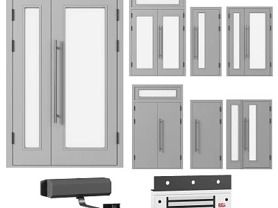 Multiple Metal Glass Panel Doors With Security Camera And Control Unit 3d model
