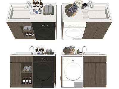 Modern Bathroom Vanity Cabinet With Sink Faucet Storage And Washing Machine 3d model