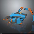 Blue And Orange Futuristic Mechanical Robot With Tracked Base And Shovel Arm
