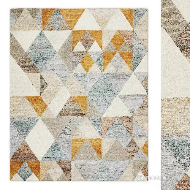 Modern Square Rug Featuring Triangular Diamond Geometric Patterns In Warm Neutral Tones 3d model