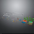 Toy Scene Construction Components With Soccer Goalposts Cues Green Bases And Colorful Tables