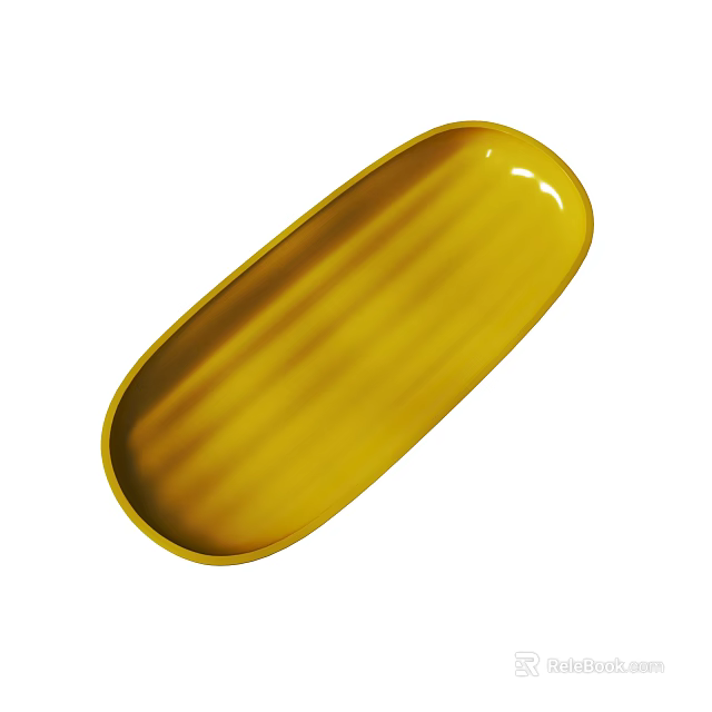 Shiny Yellow Oval Ribbed Plate With Smooth Surface And Modern Design 3d model