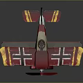 Red And Yellow Biplane Model With Black White Cross Markings And Stripes