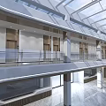 Modern Lobby With Glass Ceiling Large Screen Green Plants And Marble Floor