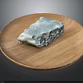Blue And White Food Item On Round Wooden Plate With Smooth Surface
