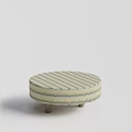 Round Coffee Table With Striped Fabric Top And Metal Legs Modern Design