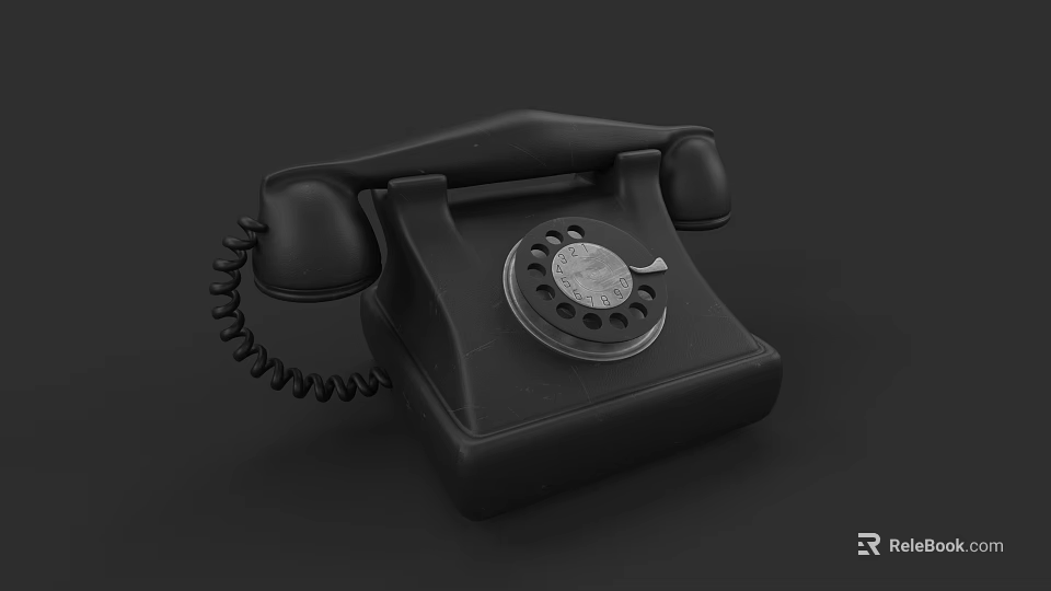 Vintage Black Rotary Dial Telephone With Classic Design And Coiled Cord 3d model 