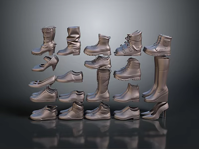 Fashionable Shoes Collection Featuring Boots Sneakers Heels And Various Styles Designs 3d model