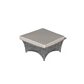 Square Black Wicker Ottoman With White Cushion And Sturdy Legs 3d model