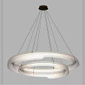 Modern White Circular Chandelier with Double Rings Suspended in Minimalist Interior Space