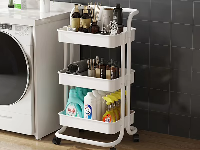 White 3 Tier Rolling Storage Cart For Laundry Room 3d model