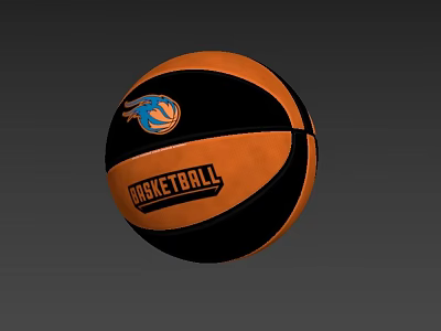 High Quality Black and Orange Basketball with Blue Logo and Text as Sports Equipment 3d model