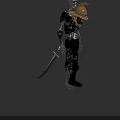 Skeleton Game Movie Character Wearing Pirate Hat And Holding Sword In Armor