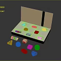 Open Chocolate Gift Box With Various Shapes Red And White Chocolates 3d model