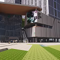 Modern Commercial Complex With Glass Facade Luxury Stores Outdoor Plaza And Green Lawns