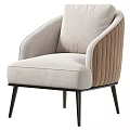 Modern Leisure Chair With Light Beige Upholstery And Vertical Tufted Sides On Slim Black Legs