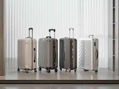 Modern Luggage Collection With Trolley Handles Wheels And Varied Color Design Patterns 3d model