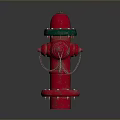 Building Exterior Red Fire Hydrant With Green Top And Metal Chains