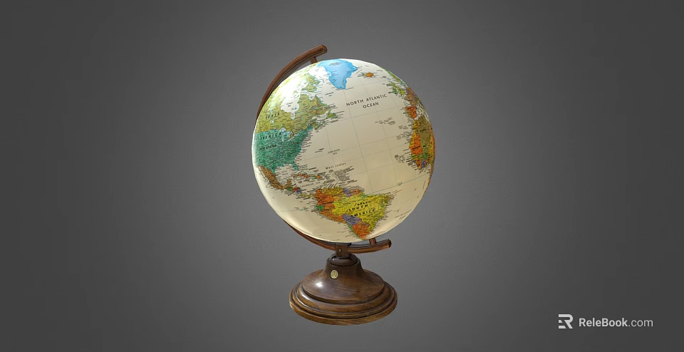 Decorative Ornament Set with Wooden Base Colorful World Globe for Home Decor 3d model 