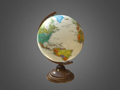 Decorative Ornament Set with Wooden Base Colorful World Globe for Home Decor 3d model