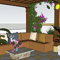 Vibrant Roof Garden Design With Red Purple Flowers Cherry Trees And Pathway