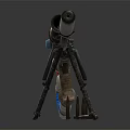 Long Range Sniper Rifle Featuring Telescopic Sight Tripod Stand Metallic Barrel and Ammunition Bullets