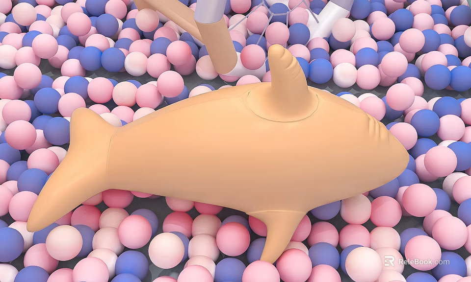 Adorable Shark Doll in Colorful Play Ball Pit with Pink Blue and White Balls 3d model 
