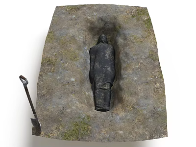 Buried Stone Figure In Dirt Ground With Shovel Nearby Archaeological Find 3d model