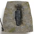 Buried Stone Figure In Dirt Ground With Shovel Nearby Archaeological Find
