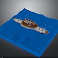 Scale Model Wooden Boat With White Hull Brown Deck On Blue Water Surface