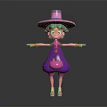3D Witch Character With Green Hair Purple Hat And Pumpkin Pattern Dress